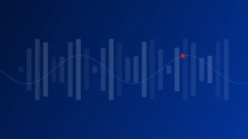 A blue bar chart with a smooth line running through it and one red point marked on the line.